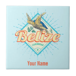 Belize Karibik Retro Schildkröte Vintage Souvenir Fliese