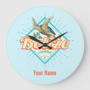 Belize Karibik Retro-Schildkröte Vintage-Souvenir Große Wanduhr