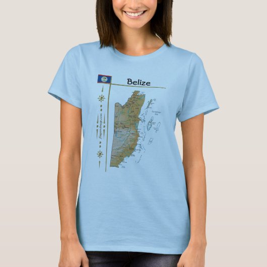 Belize Karte + Flagge + T - Shirt (Vorderseite)