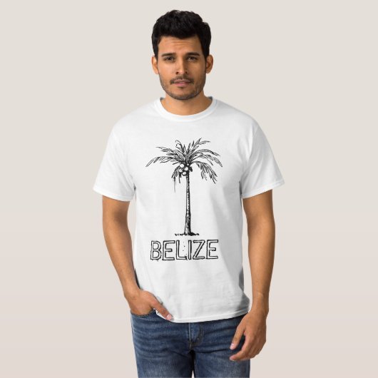 Belize Kokosnuss-Baum schwarz-weiß Design T-Shirt (Vorne ganz)