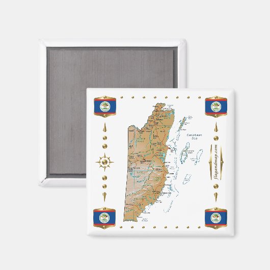 Belize Map + Flags Magnet (Vorderseite/Rückseite)