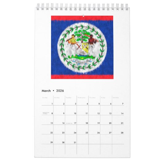 Belize Ölgemälde Zeichnend Kalender (Mär 2026)