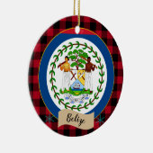 Belize, Roter Büffel kariert & Belize Flag Keramik Ornament (Rechts)