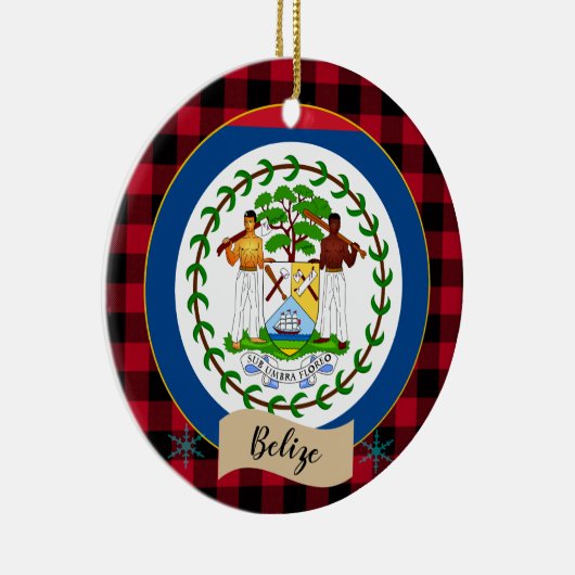 Belize, Roter Büffel kariert & Belize Flag Keramik Ornament (Rechts)