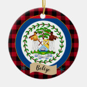 Belize, Roter Büffel kariert & Belize Flag Keramik Ornament (Vorne)