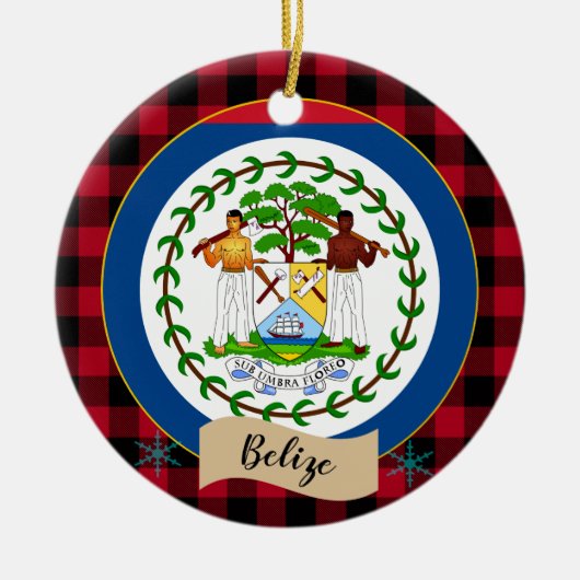 Belize, Roter Büffel kariert & Belize Flag Keramik Ornament (Vorne)