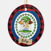 Belize, Roter Büffel kariert & Belize Flag Keramik Ornament (Links)