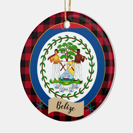 Belize, Roter Büffel kariert & Belize Flag Keramik Ornament (Links)
