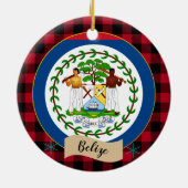 Belize, Roter Büffel kariert & Belize Flag Keramik Ornament (Hinten)