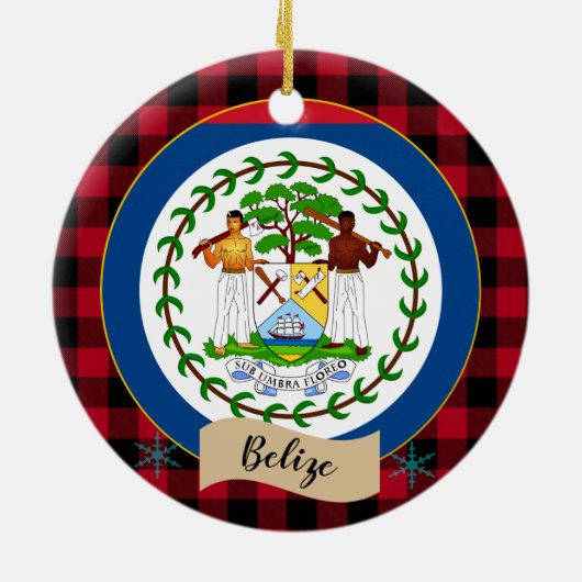 Belize, Roter Büffel kariert & Belize Flag Keramik Ornament (Hinten)
