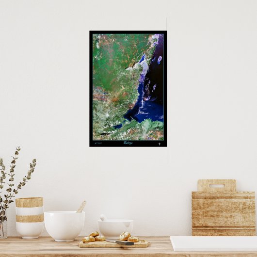 Belize Satelliten Poster Foto Print Map (Küche)
