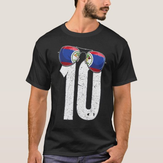 Belize Soccer Player Nummer 10 Belizer Flag T-Shirt (Vorderseite)
