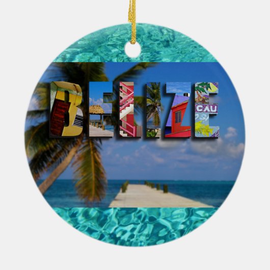 Belize Tropical Beach Blue Ocean Weihnachten Keramik Ornament (Hinten)