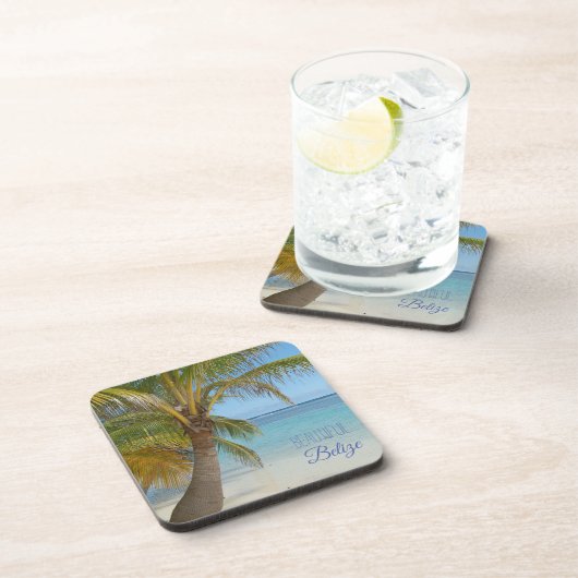 Belize Tropical Palm Tree Beach Scene Foto Getränkeuntersetzer (Rechte Seite)