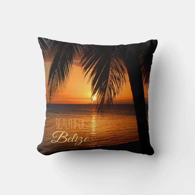 Belize Tropical Palm Tree Sunset Beach Szene Kissen (Vorderseite)