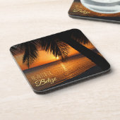 Belize Tropical Palm Tree Sunset Foto Getränkeuntersetzer (Linke Seite)