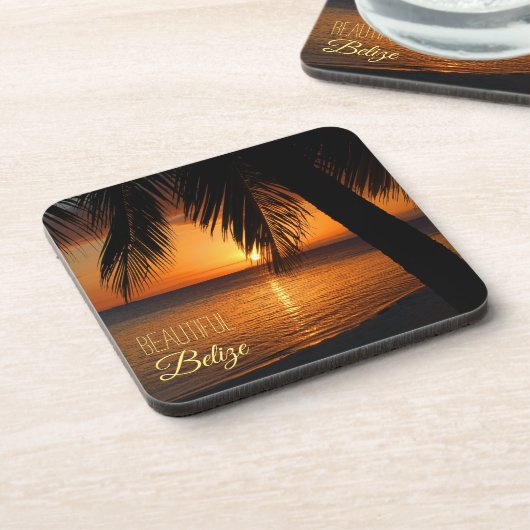 Belize Tropical Palm Tree Sunset Foto Getränkeuntersetzer (Linke Seite)