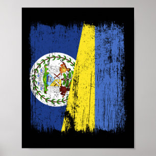 Belize Ukraine Halbflagge Belizisch Ukrainisches E Poster