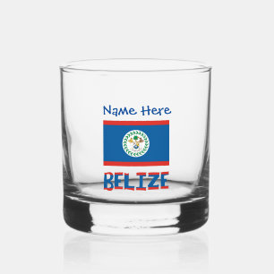Belize und Belizean Flagge Blau Personalisierung Whiskyglas