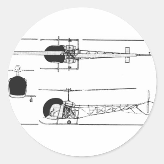 Bell 47 Hubschrauber Runder Aufkleber (Vorderseite)