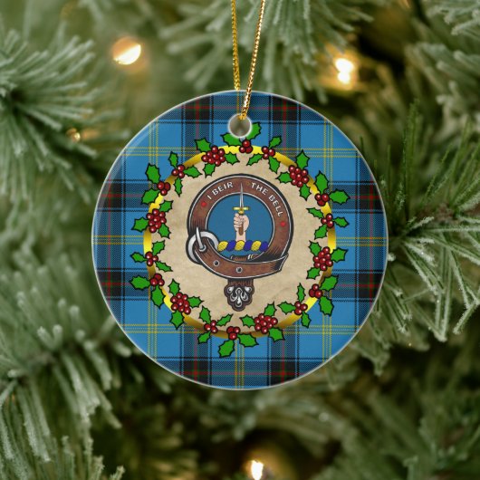Bell Clan Abzeichen & Tartan Personalisierte Weihn Keramik Ornament (Baum)