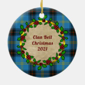 Bell Clan Abzeichen & Tartan Personalisierte Weihn Keramik Ornament (Hinten)