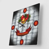 Bell~ Holly~Ribbon ~ gerollte WeihnachtsNoten Quadratische Wanduhr (Winkel)