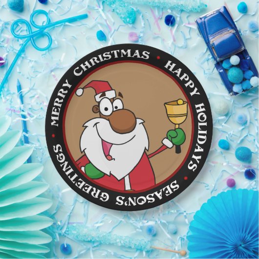 Bell Ringing Black Santa Claus Pappteller (Party)