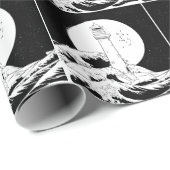 Bell Rock Leuchtturm schwarz-weiß Geschenkpapier (Rolleneckpunkt)