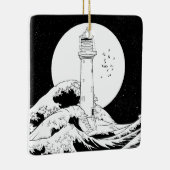 Bell Rock Leuchtturm schwarz-weiß Keramikornament (Rechts)