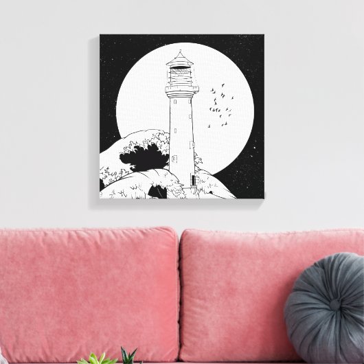 Bell Rock Leuchtturm schwarz-weiß Leinwanddruck (Insitu (Wohnzimmer))
