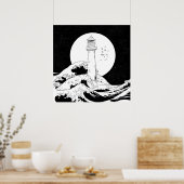 Bell Rock Leuchtturm schwarz-weiß Poster (Küche)