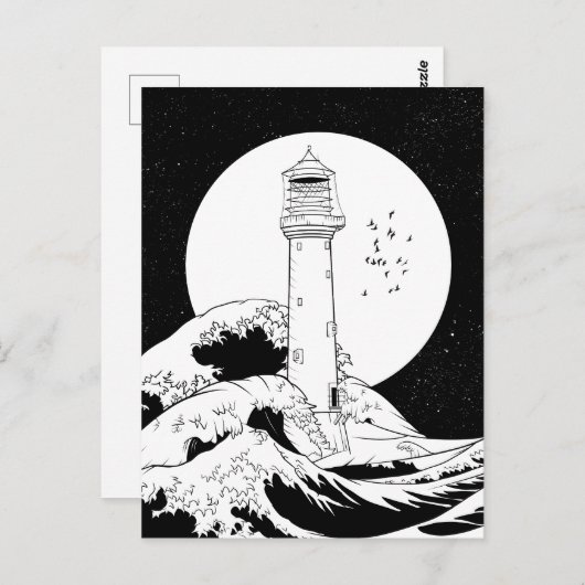 Bell Rock Leuchtturm schwarz-weiß Postkarte (Vorne/Hinten)