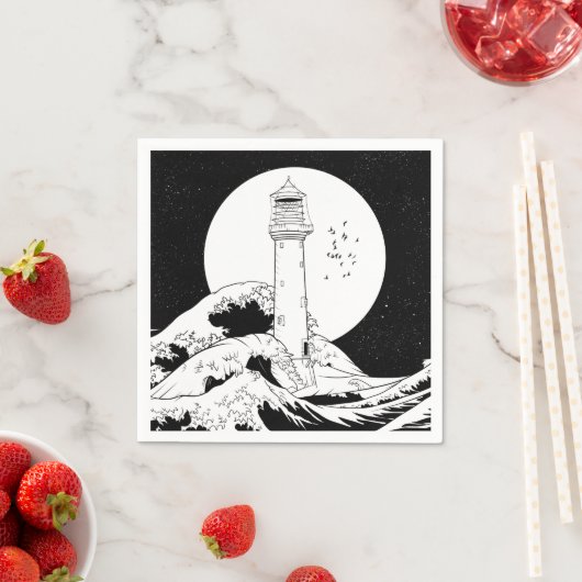 Bell Rock Leuchtturm schwarz-weiß Serviette (Beispiel)