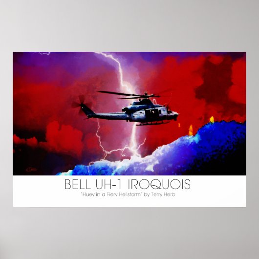 Bell UH-1 Iroquois Huey Lightning Strike Surreal Poster (Vorne)