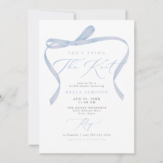 BELLA Blue Bow Sie bindet das Brautparty des Knote Einladung (Vorderseite)