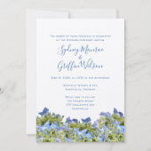 Bella Blue Hydrangea Border Wedding Einladung (Vorderseite)