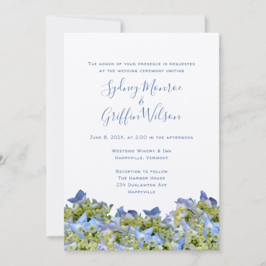 Bella Blue Hydrangea Border Wedding Einladung (Vorderseite)