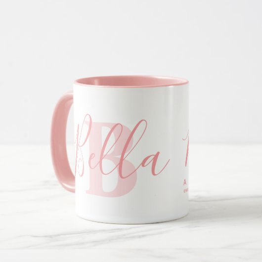 Bella-Name Bedeutung und Monogramm weicher rosa Te Tasse (Vorderseite Links)