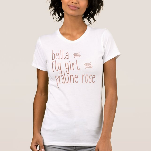 Bella und Fliegen-Mädchen-und Pralinen-Rose T-Shirt (Vorderseite)