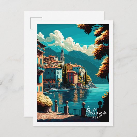 Bellagio Italien Vintage Reise Illustration Postkarte (Vorne/Hinten)