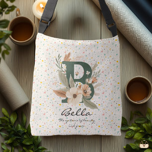 Bellas zeitlose Schönheit - Boho Floral Monogram Tragetaschen Mit Langen Trägern