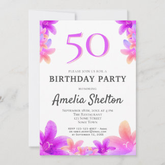 Bellblumen Pink Floral 50. Geburtstagsparty Einladung
