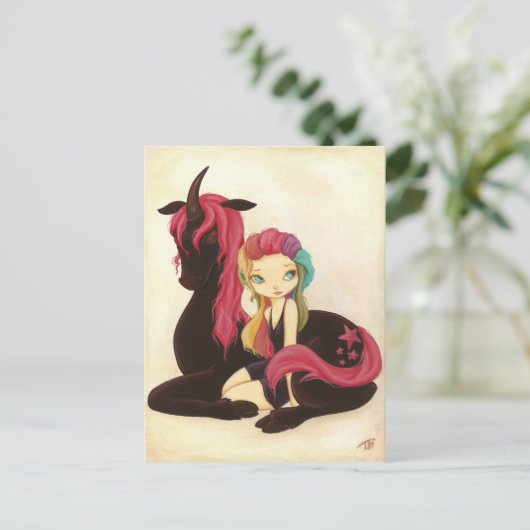 Belle and Night - Fantasy Regenbogen Goth Unicorn Postkarte (Stehend Vorderseite)
