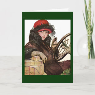 Belle, eine Vintage Dame, die Weihnachtsläden kauf Feiertagskarte