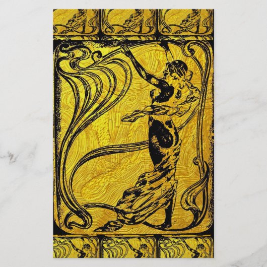 Belle Epoque, Art Nouveau, Vintag, Gold, Schwarz, Briefpapier (Vorderseite)