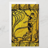 Belle Epoque, Art Nouveau, Vintag, Gold, Schwarz, Briefpapier (Vorne/Hinten)