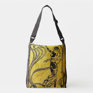 Belle Epoque,Art Nouveau,vintage,gold,schwarz,weib Tragetaschen Mit Langen Trägern