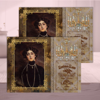 Belle-Époque-Frau in Braun und Taupe-Dekupierarbei Seidenpapier