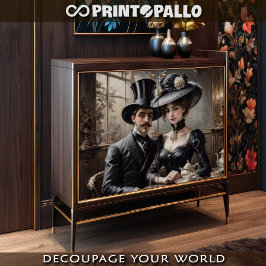 Belle epoque Paar in einem Café' de Paris Seidenpapier